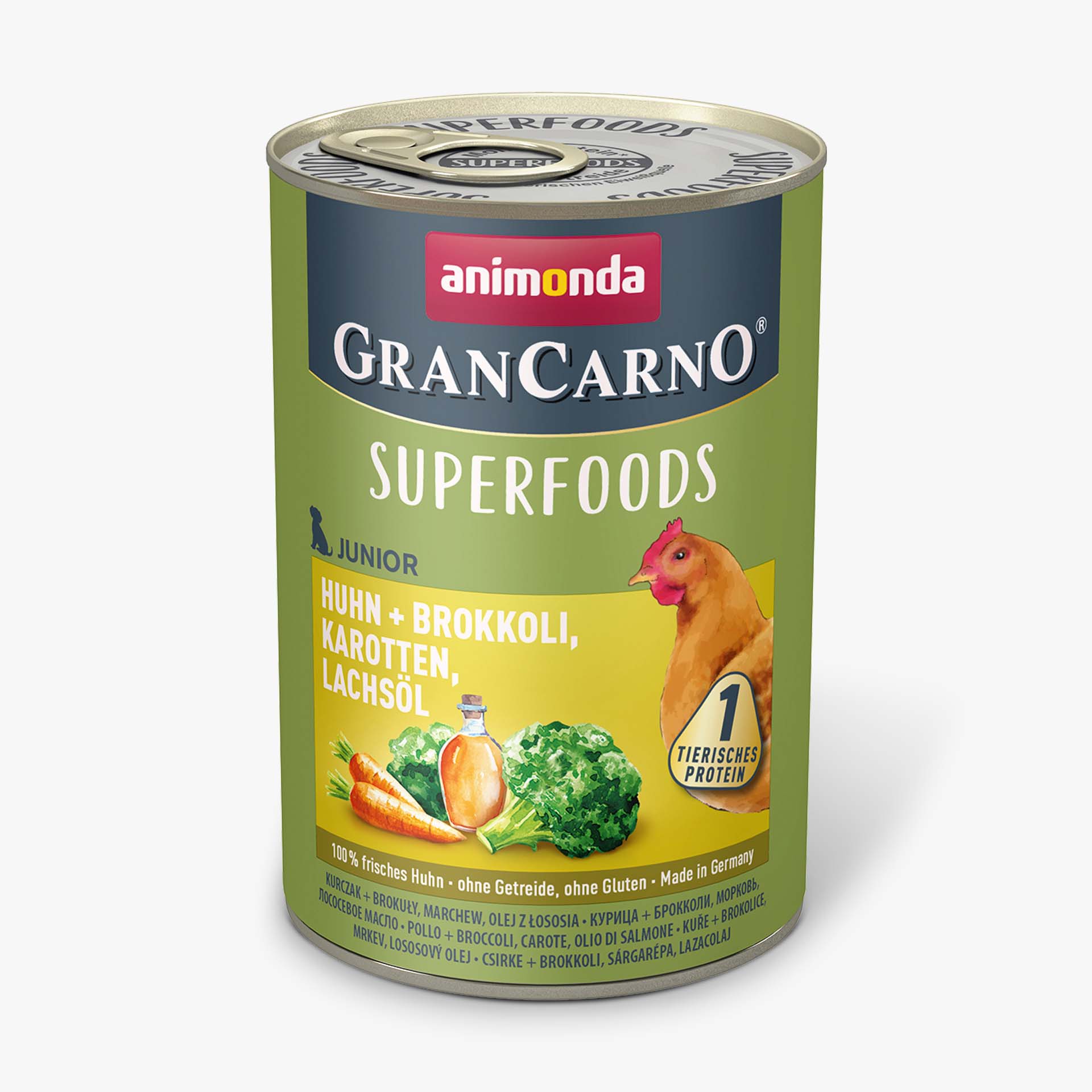 GranCarno Junior Superfoods Huhn + Brokkoli, Karotten, Lachsöl