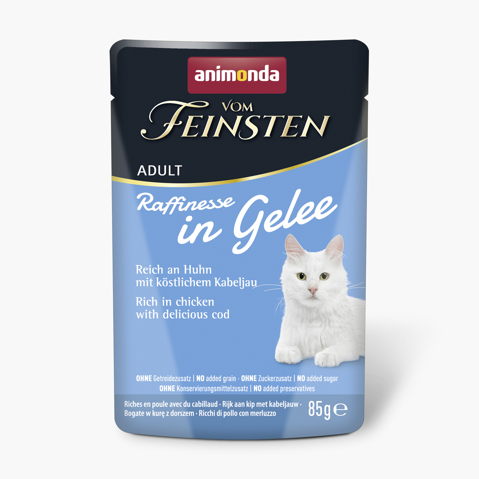 83403 animonda Vom Feinsten Adult Raffinesse in Gelee reich an Huhn mit Kabeljau Katze Nassfutter