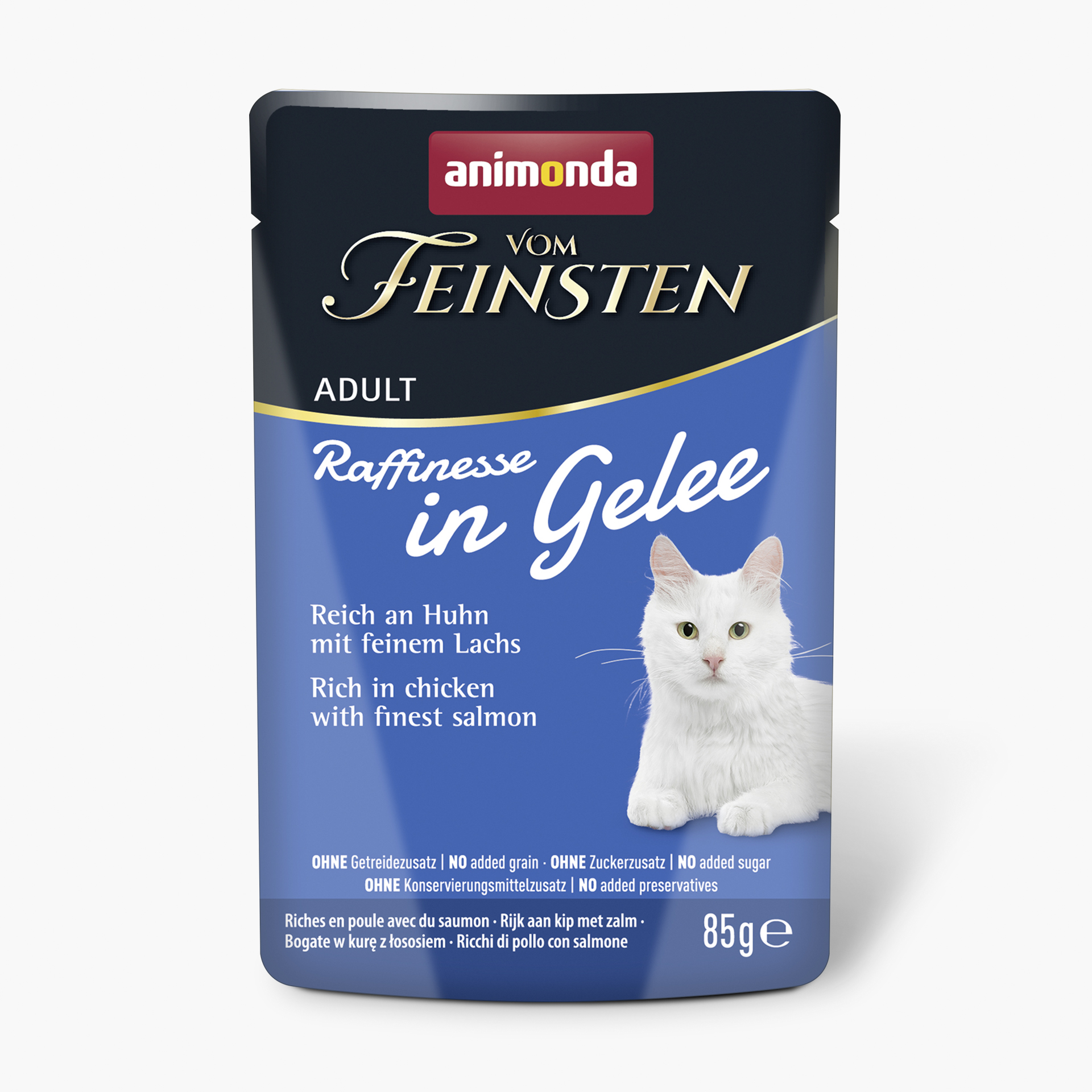 83404 animonda Vom Feinsten Adult Raffinesse in Gelee reich an Huhn mit Lachs Katze Nassfutter