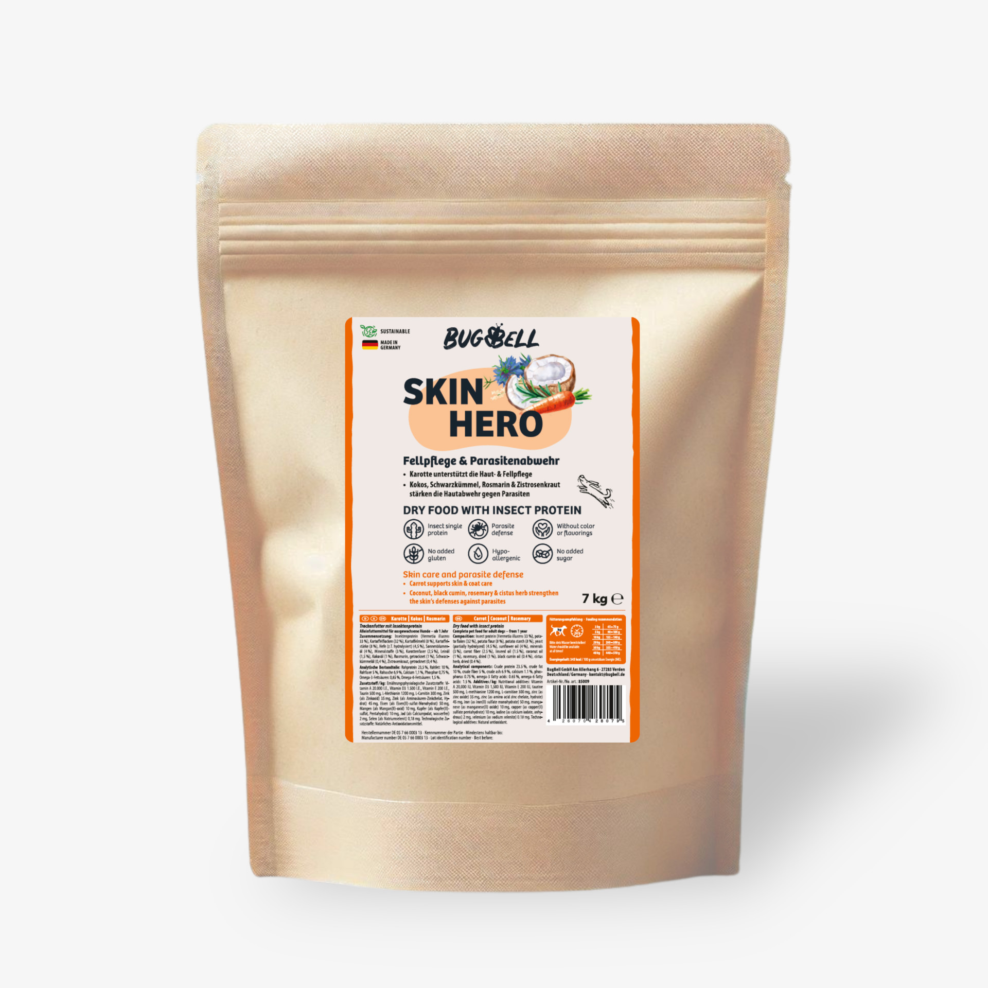 85009 BugBell Bugbell Adult Orange SkinHero Hund Trockenfutter