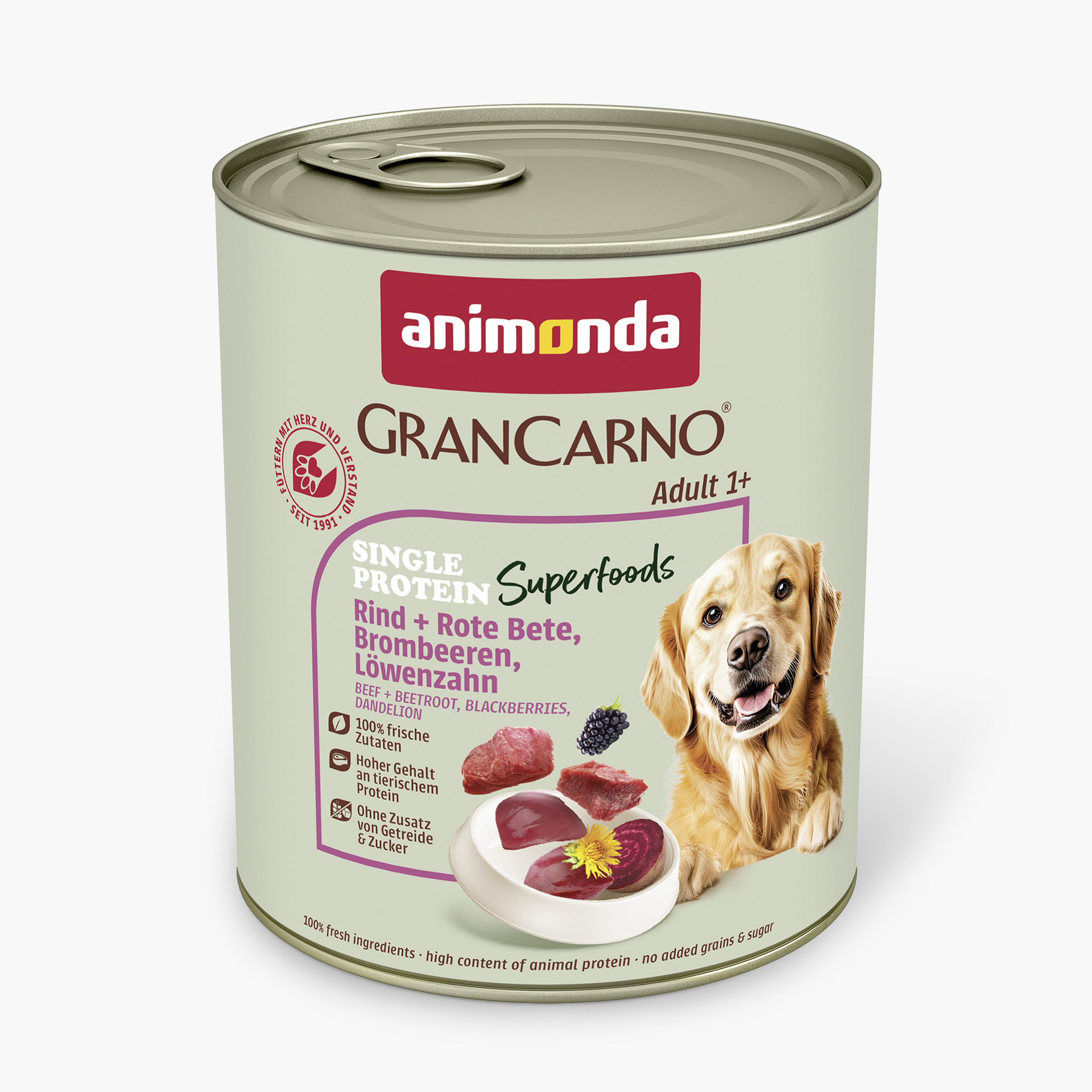82440 animonda GranCarno Adult Superfoods Rind und Rote Bete  Brombeeren  Loewenzahn Hund Nassfutter